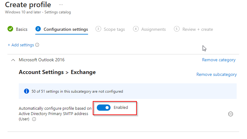 Assigning the Outlook auto-login configuration profile